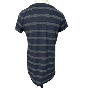 Eileen Fisher Petite Large Navy Blue Stripe Short Sleeve Tee Hemp Cotton #B02